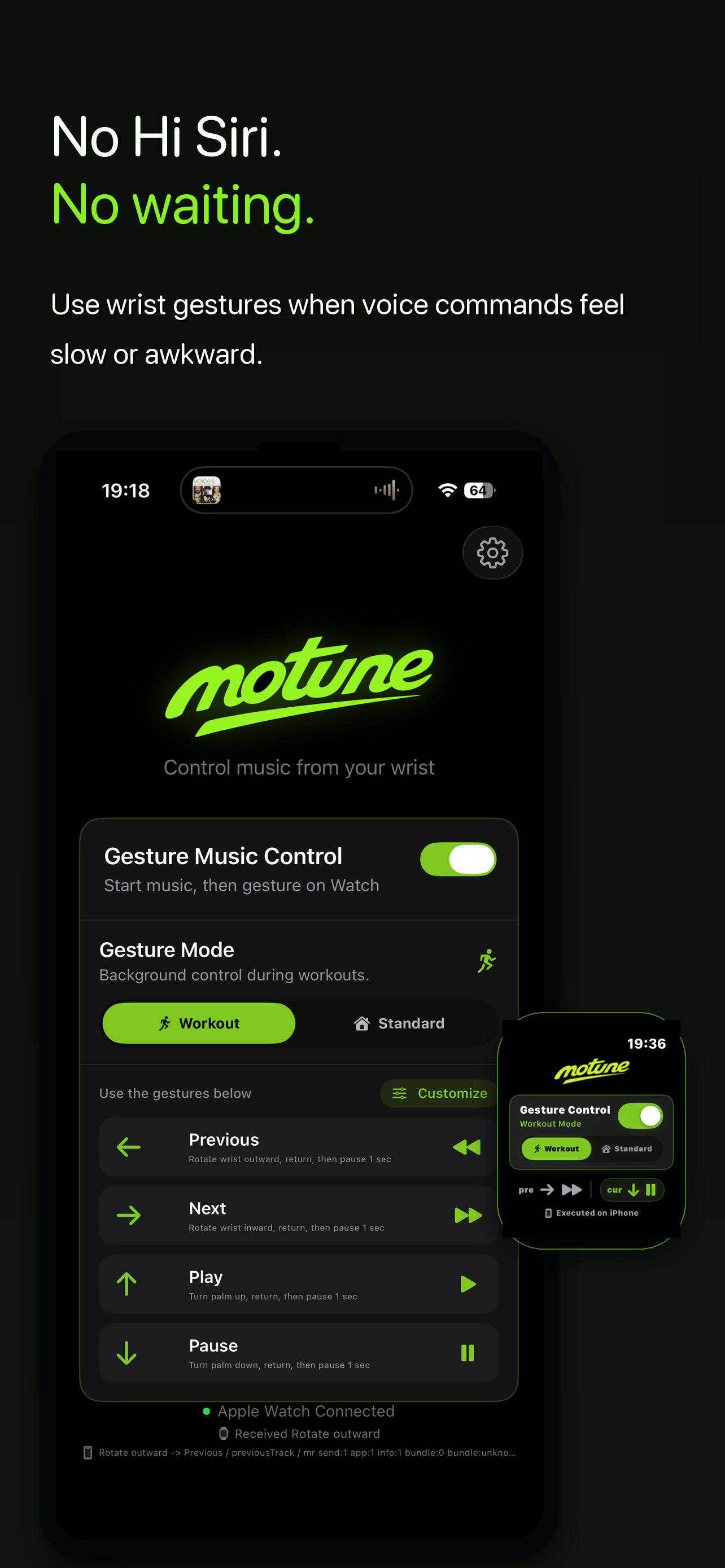 No Hi Siri and no waiting music control screenshot